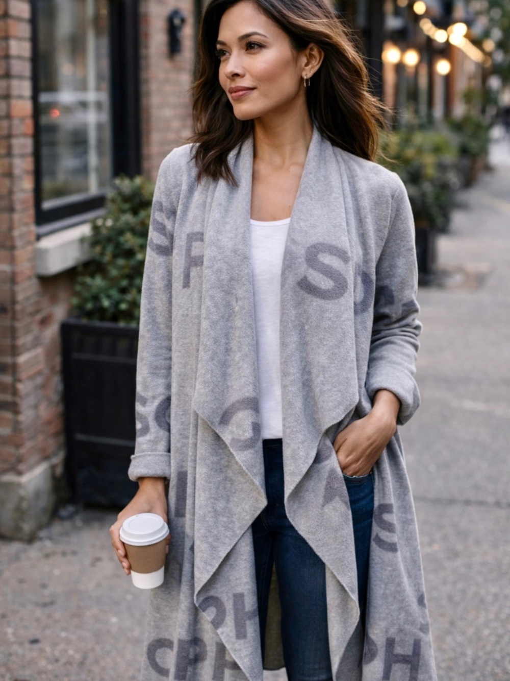 Chic Light Gray Drape Front Cardigan Soft Knit Longline Open